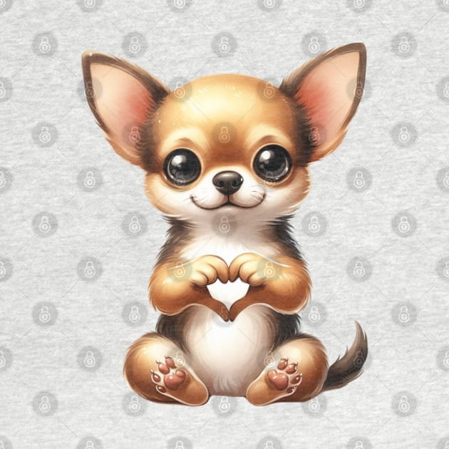 Valentine Chihuahua Dog Giving Heart Hand Sign by Chromatic Fusion Studio